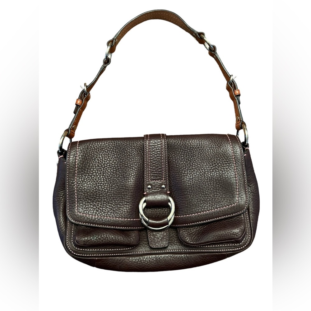 🌸Coach🌸pebble leather bag. Brown and pink stitching